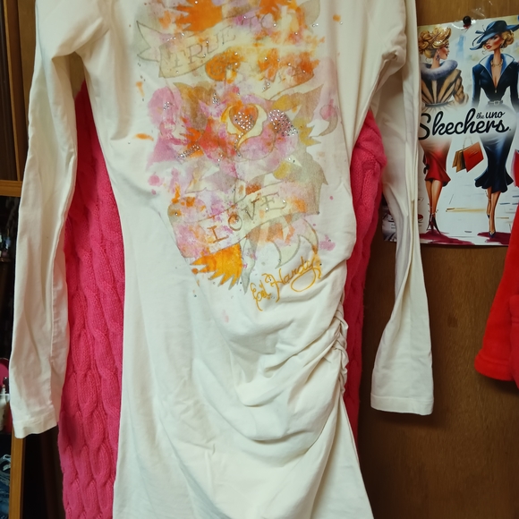 Ed Hardy Cream Long Sleeve Women's Top - Picture 4 of 7